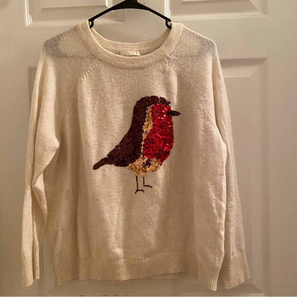 Bird sequin pullover Christmas sweater